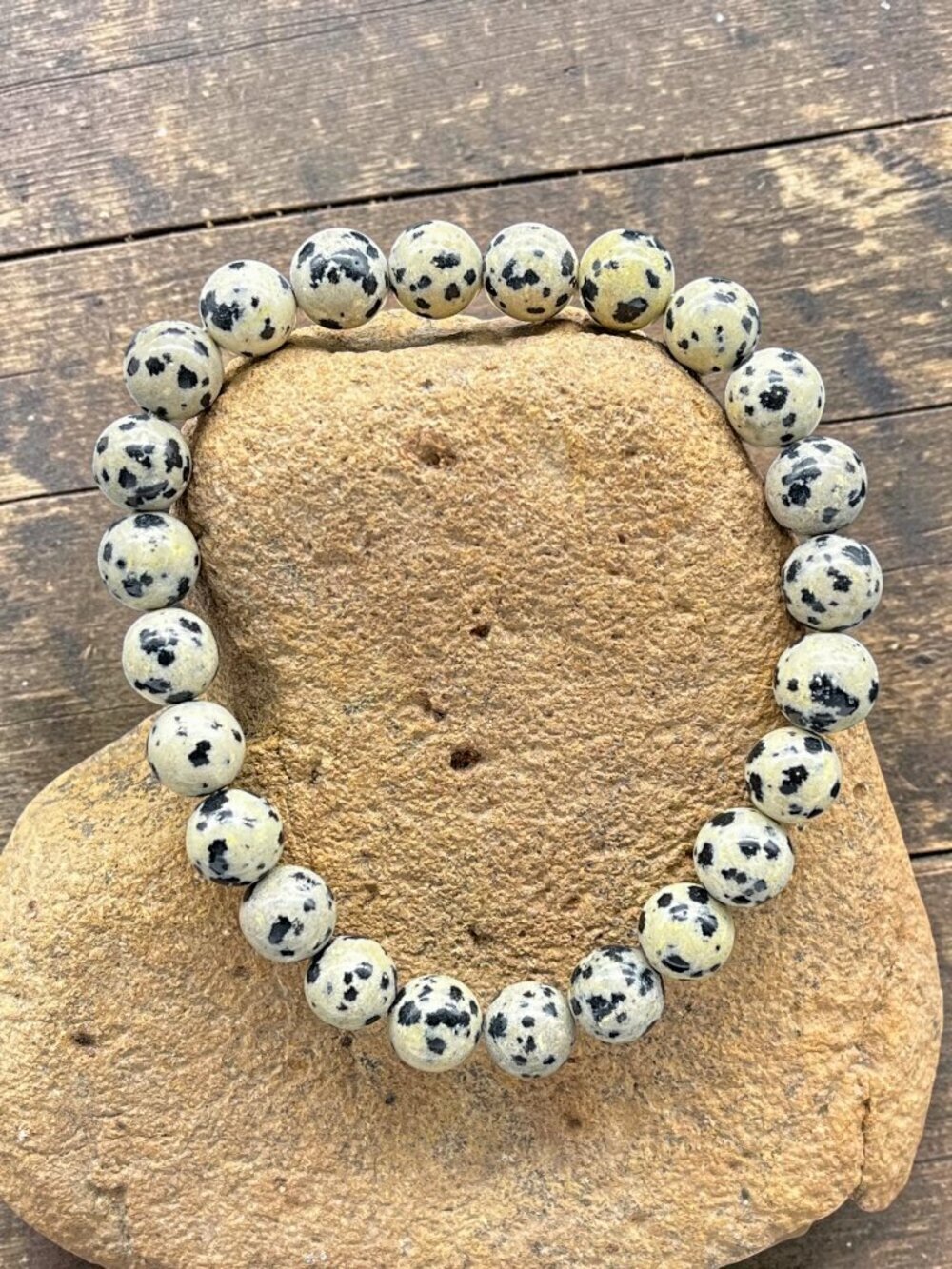 Dalmatian Jasper Stretch Bracelet | Handmade - Picture 5 of 6